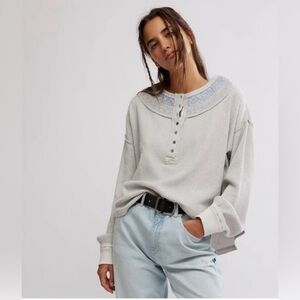 Free People Gray Waffle Knit Top
